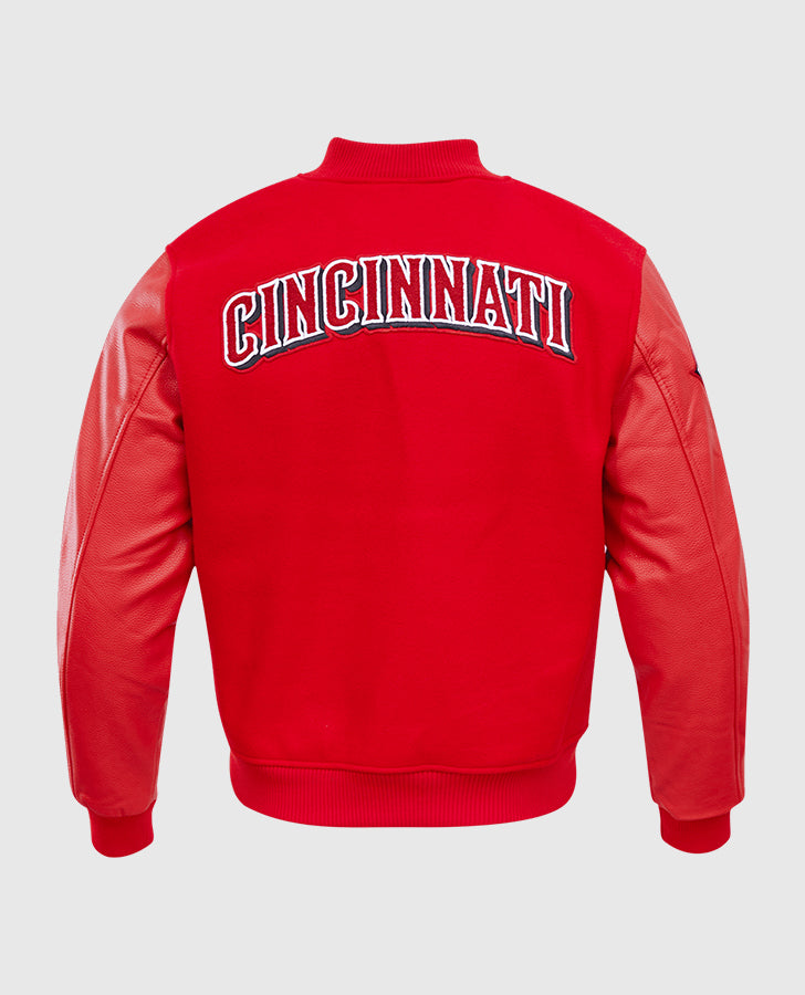 MLB Cincinnati Reds Men's Red Varsity Leather Jacket - back view