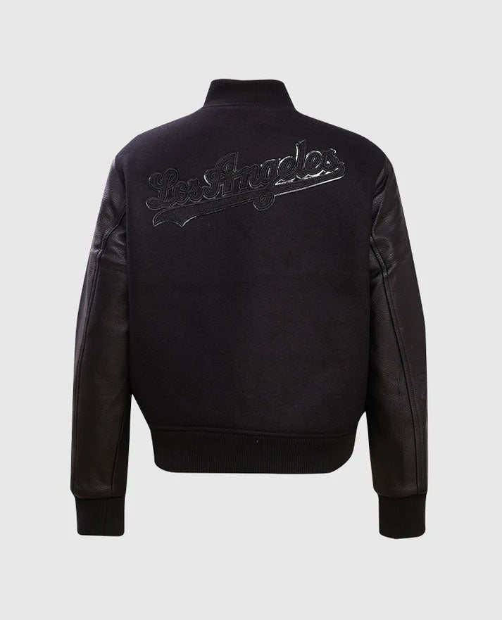 MLB Los Angeles Dodgers Women's Black Varsity Leather Jacket - back view