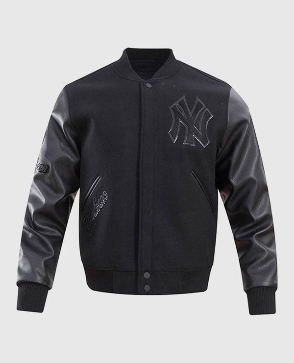 MLB New York Yankees Men's Black Varsity Leather Jacket - front view
