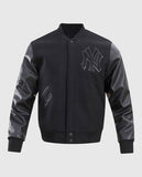 MLB New York Yankees Men's Black Varsity Leather Jacket - front view