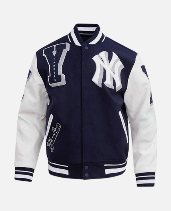 MLB New York Yankees Men's Blue Varsity Leather Jacket - front view
