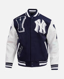 MLB New York Yankees Men's Blue Varsity Leather Jacket - front view