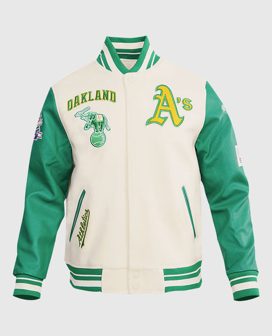 MLB Oakland Athletics Men's Rib Green Wool Varsity Jacket - front view