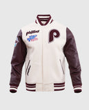 MLB Philadelphia Phillies Men's Rib White Wool Varsity Jacket - front view