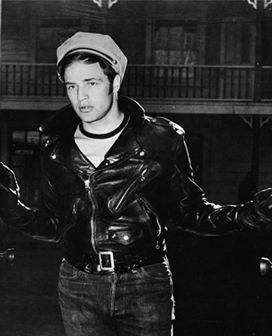 Marlon Brando the Wild One Black Leather Biker Jacket for Men - front view