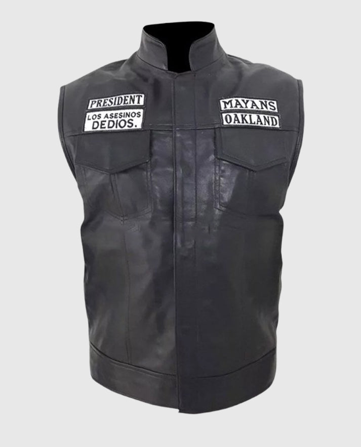 JD Pardo Mayan M.C Ezekiel Reyes Black Vest for Men - back view