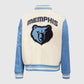 NBA Memphis Grizzlies Women's Rib Blue & White Wool Varsity Jacket - back view
