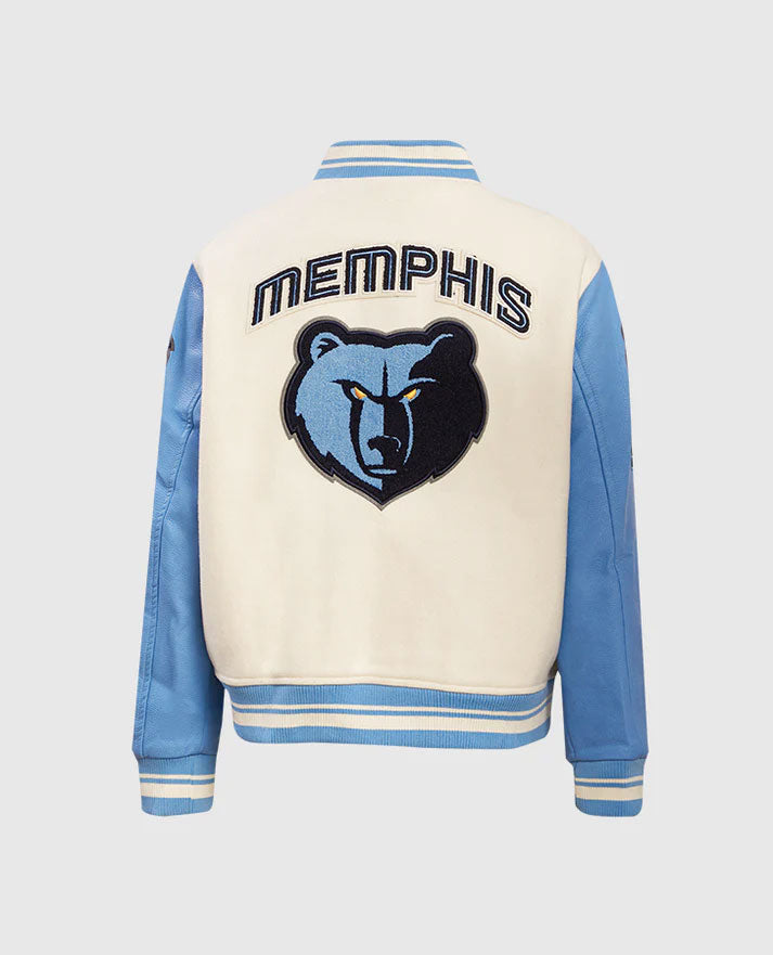 NBA Memphis Grizzlies Women's Rib Blue & White Wool Varsity Jacket - back view