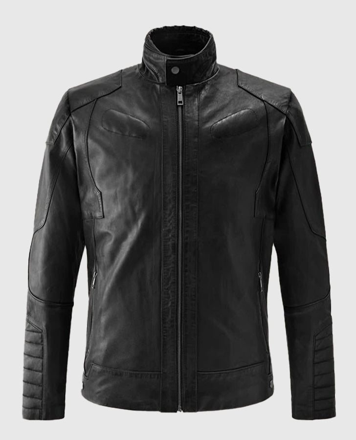 Men's Black Cafe Racer Leather Jacket | Genuine Leather - front view