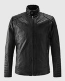 Men's Black Cafe Racer Leather Jacket | Genuine Leather - front view