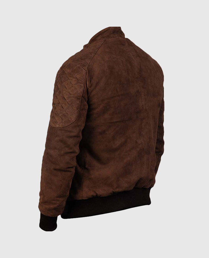 Men's Bomber Brown Suede Leather Jacket – Custom Fit - back view