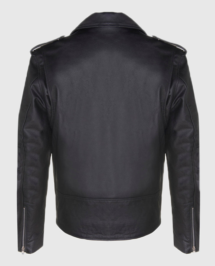 Men's Black Leather Brando Jacket for Bikers – Custom Fit - back view