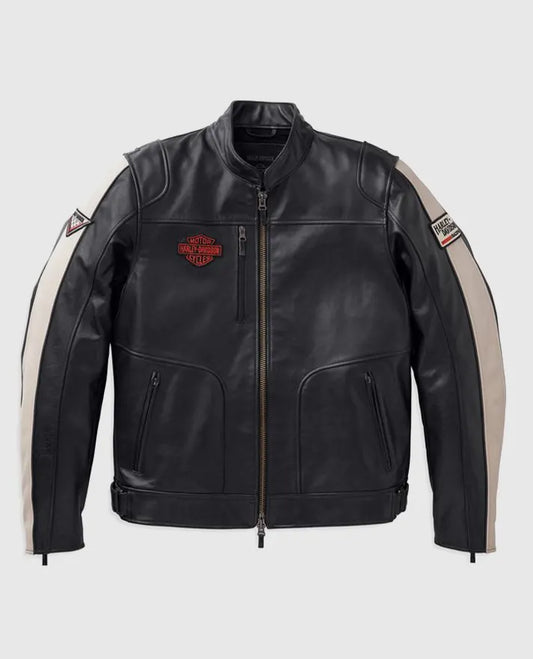 Men's Harley Davidson Enduro Leather Riding Beige Jacket - front view