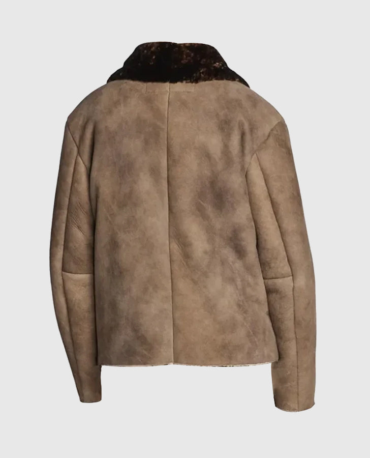 Men's Brown Suede Shearling Leather Jacket – Custom Fit - back view