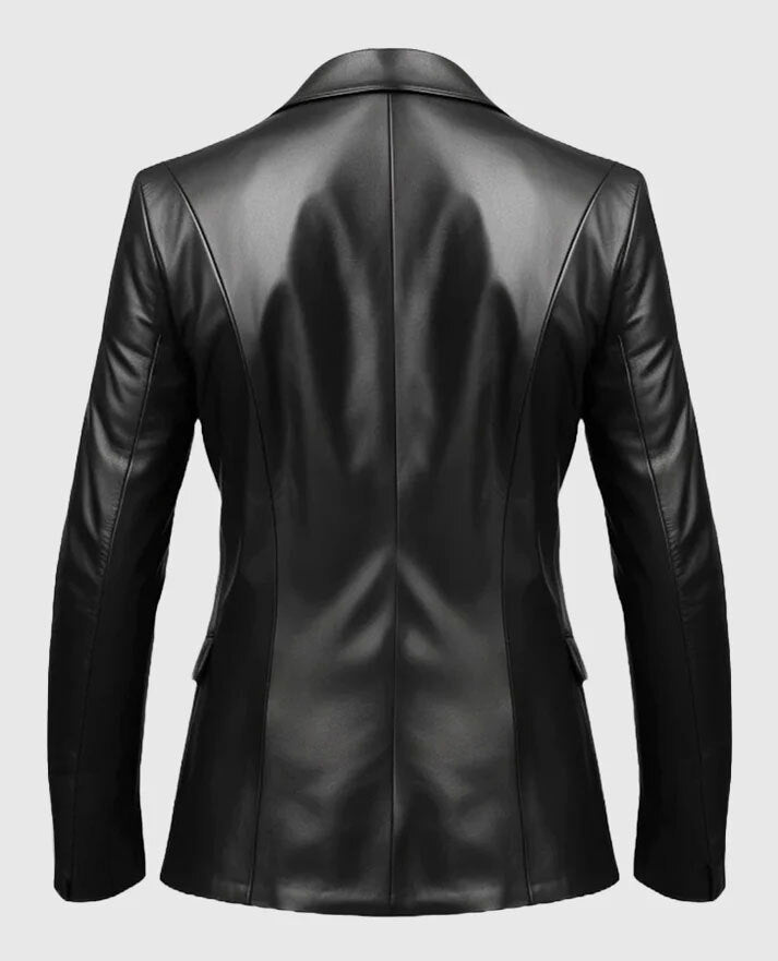 Men's 2 Button Black Leather Blazer | Genuine Leather - back view