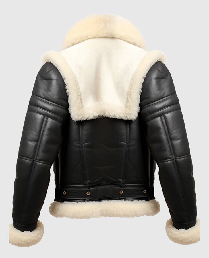 Men's Aviator B3 Bomber Black Leather Jacket – Premium Outerwear - back view