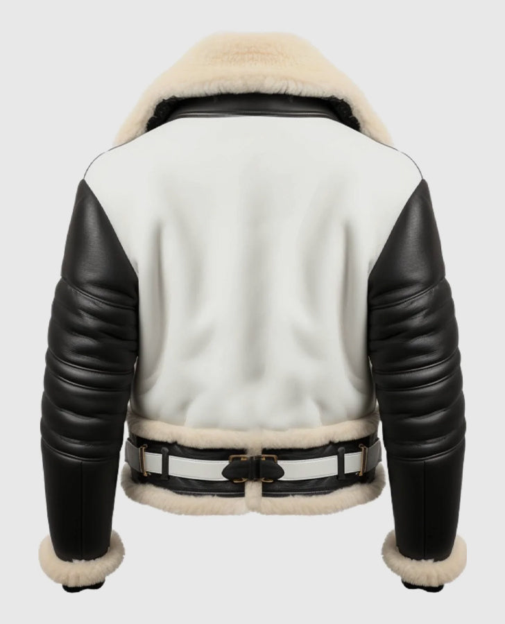 Men's Aviator B3 Bomber Leather Jacket - Black & White - back view