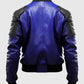 Men's Blue & Black Leather Bomber Jacket – Custom Fit - back view