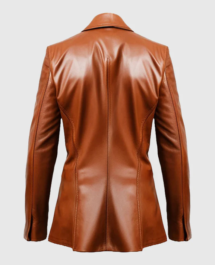 Men's Brown Leather Blazer – Custom Fit | Genuine Leather - back view