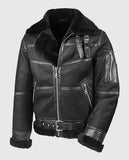 Men's Aviator B16 Sheepskin Black Shearling Leather Jacket - front view