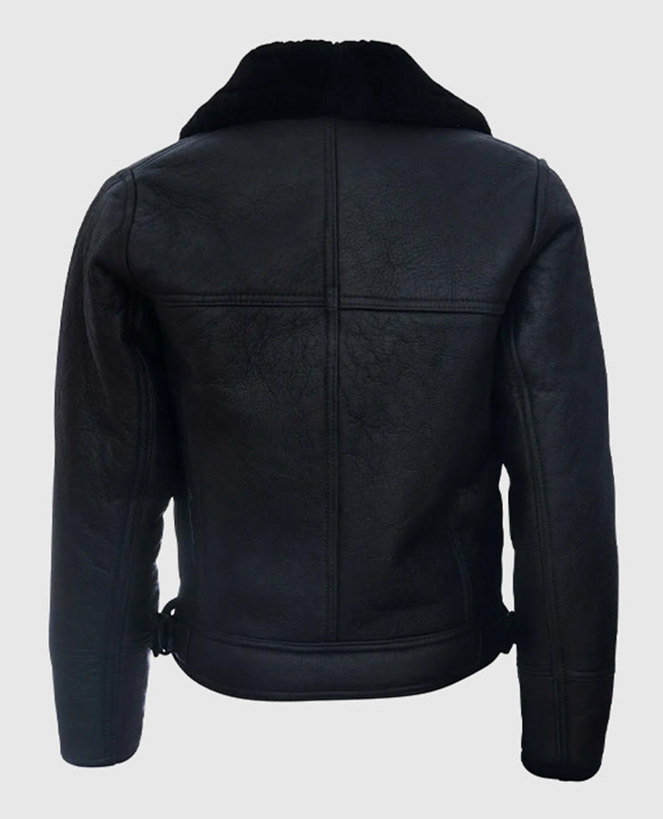 Men's Black Aviator Leather Shearling Jacket – Custom Fit - back view