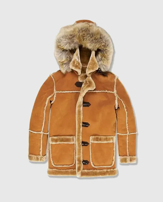 Men's Aviator Denali Fur Brown Leather Jacket – Custom Fit - front view