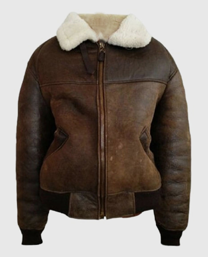 Men's B3 Brown Aviator Shearling Bomber Leather Jacket - front view