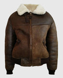 Men's B3 Brown Aviator Shearling Bomber Leather Jacket - front view