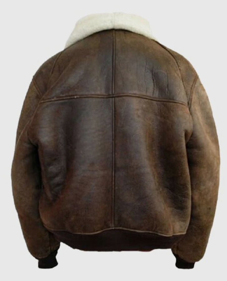 Men's B3 Brown Aviator Shearling Bomber Leather Jacket - back view