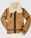 Men's B3 Brown Bomber Suede Leather Shearling Jacket - front view