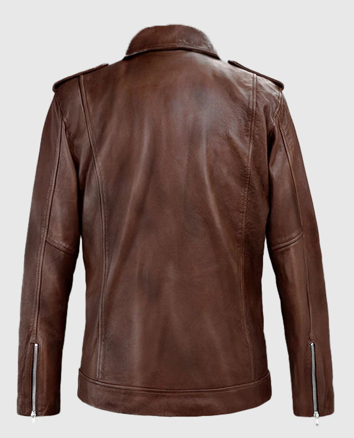 Men's Beast Spanish Brown Biker Leather Jackets Jacket - back view