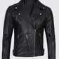 Men's Black Asymmetrical Leather Motorcycle Jacket - front view