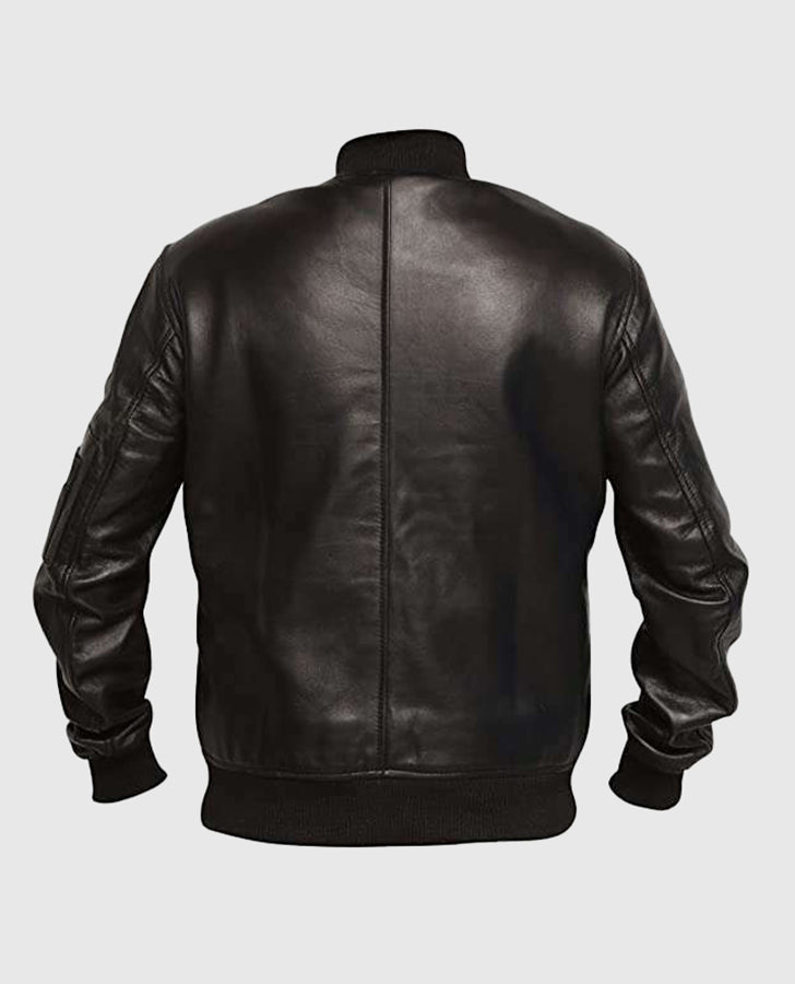Men's Black Varsity Bomber Leather Jacket – Custom Fit - back view