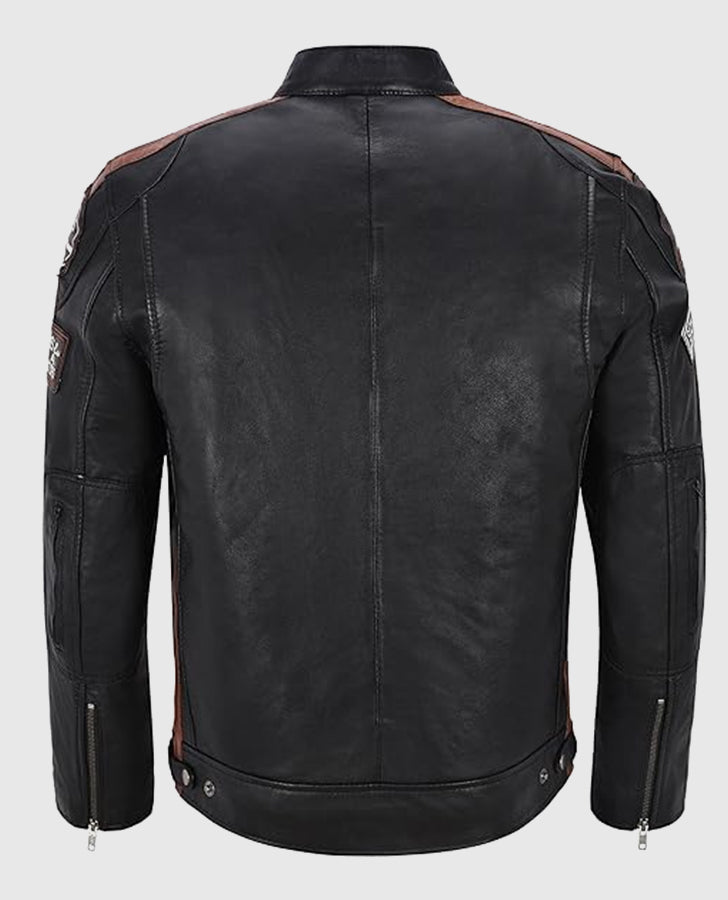 Men's Sizma Black Cafe Racer Leather Jacket – Custom Fit - back view