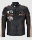 Men's Sizma Black Cafe Racer Leather Jacket – Custom Fit - front view