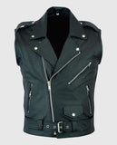 Men's Black Leather Biker Vest – Premium Outerwear - front view