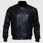Men's Black Sheepskin Leather Varsity Bomber Jacket - front view