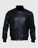 Men's Black Sheepskin Leather Varsity Bomber Jacket - front view