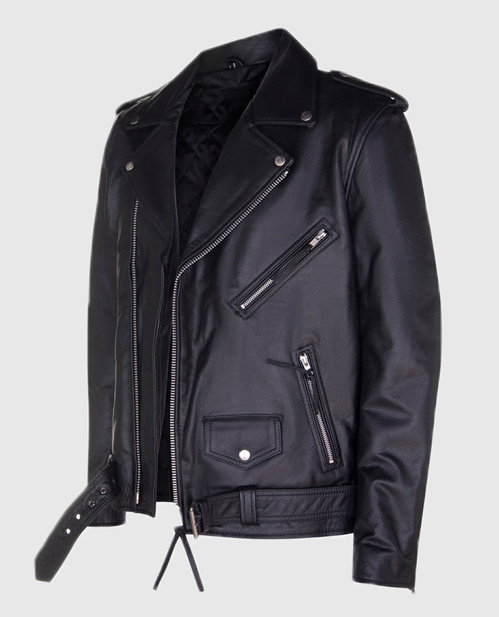 Men's Black Leather Brando Jacket for Bikers – Custom Fit - front view