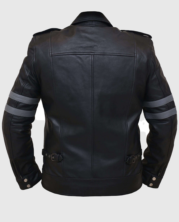 Men's Black Motorcycle Leather Jacket – Custom Fit – Custom Fit - back view