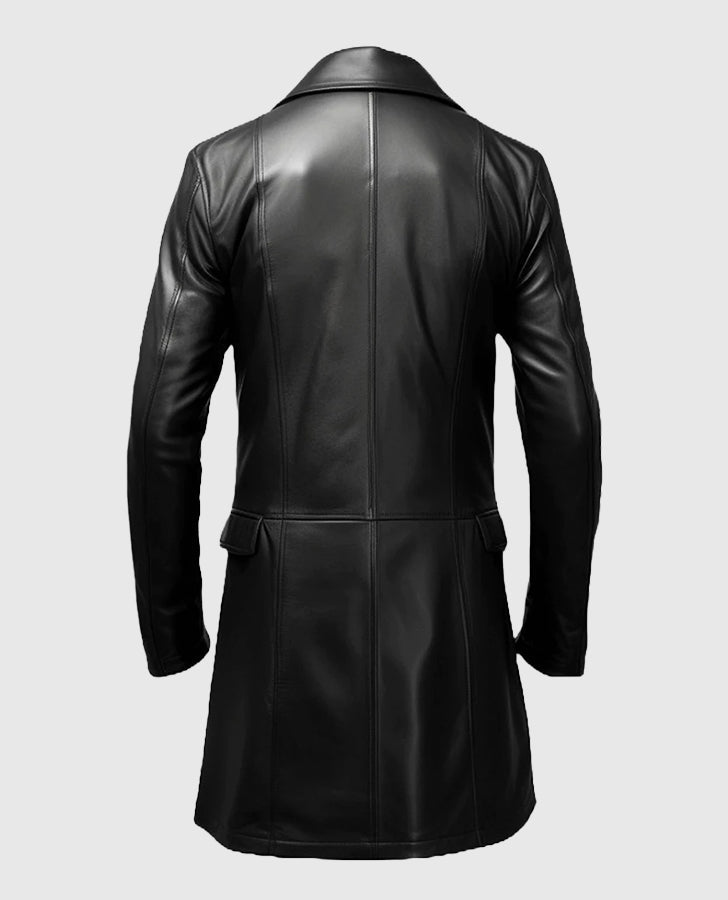 Men's Black Leather Coat – Custom Fit | Genuine Leather - back view
