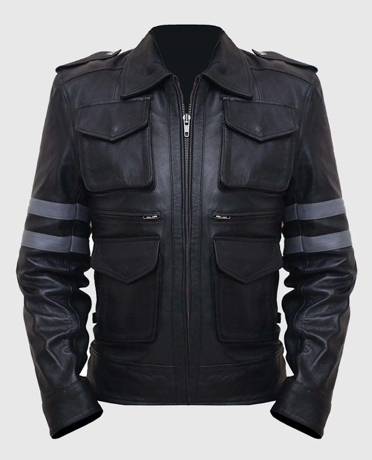 Men's Black Motorcycle Leather Jacket – Custom Fit – Custom Fit - front view
