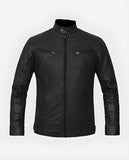 Men's Black Slimfit Cafe Racer Leather Jacket – Premium Outerwear - front view