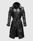 Men's Black Stylish Hooded Leather Coat – Custom Fit - front view