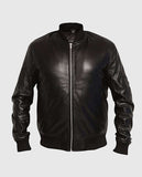 Men's Black Varsity Bomber Leather Jacket – Custom Fit - front view