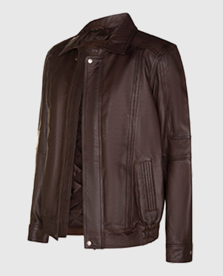 Men's Blouson Brown Leather Jacket – Premium Outerwear - front view