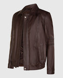 Men's Blouson Brown Leather Jacket – Premium Outerwear - front view