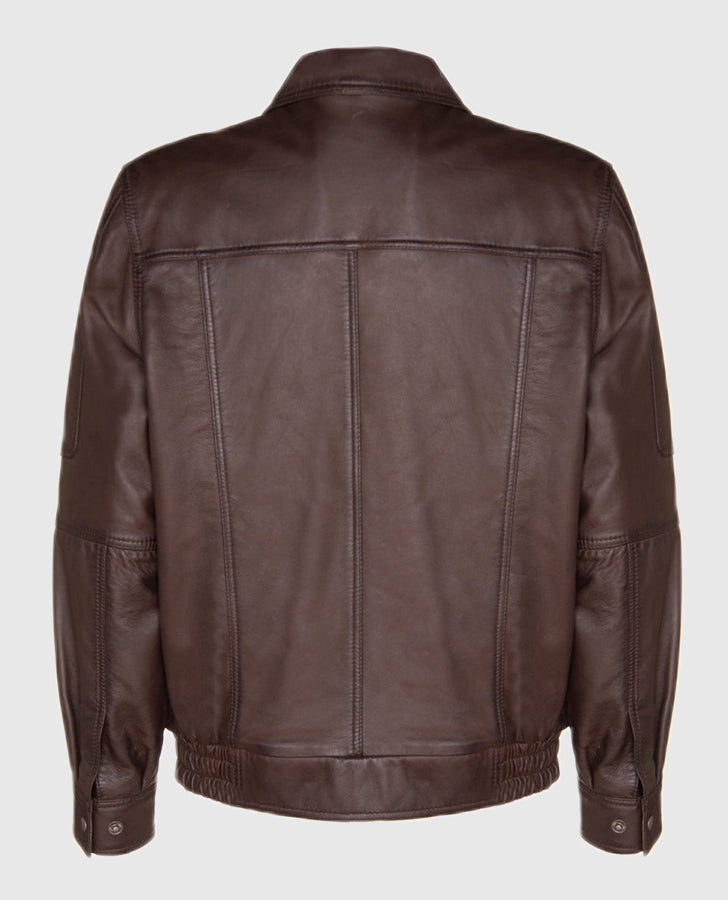 Men's Blouson Brown Leather Jacket – Premium Outerwear - back view