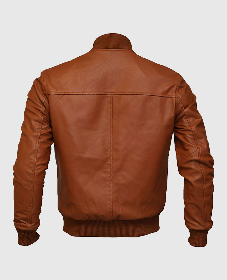 Men's Brown Leather Bomber Jacket – Custom Fit | Genuine Leather - back view