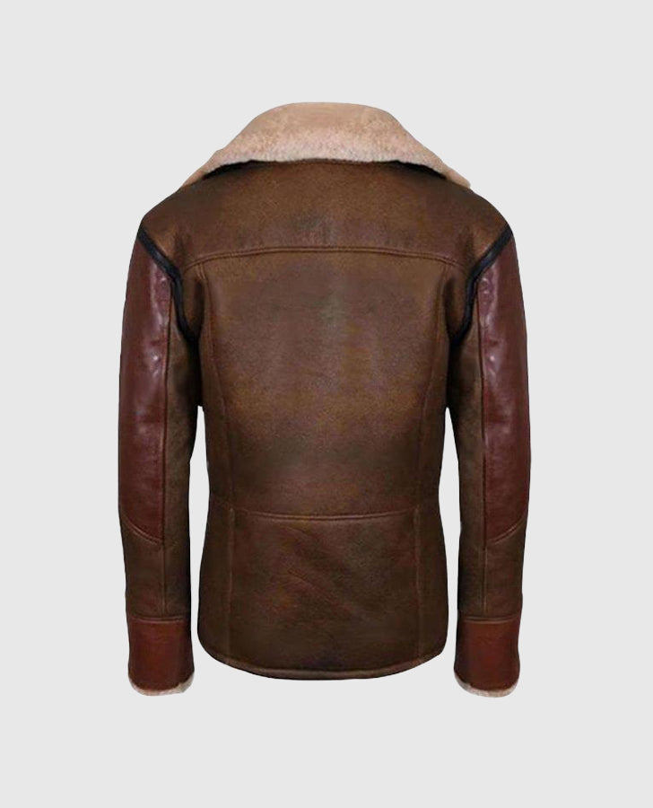 Men's Brown Shearling Leather Jacket – Premium Outerwear - back view